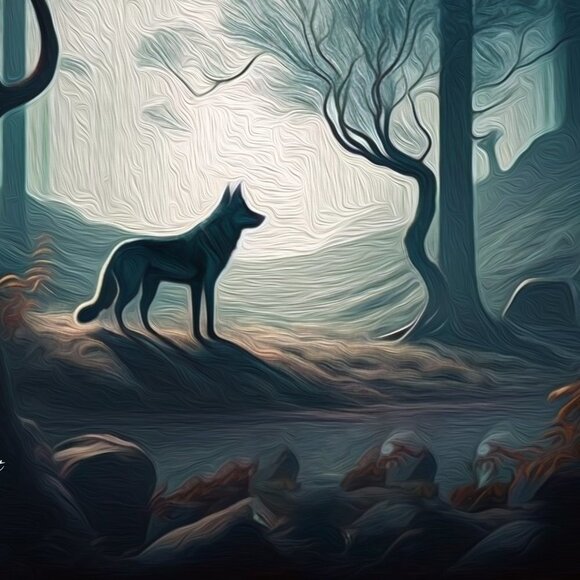 4x6 Wolf in the Forest Fantasy‎ Art Illustration Oil Painting Print - Picture 5 of 6